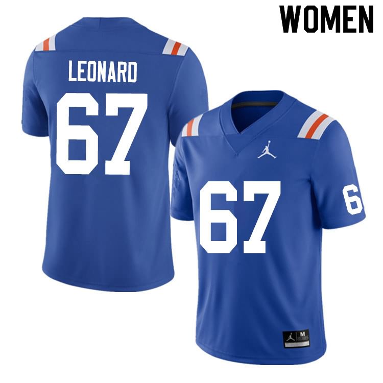 NCAA Florida Gators Richie Leonard Women's #67 Nike Blue Throwback Stitched Authentic College Football Jersey SYO0264JI